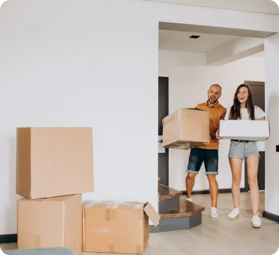 happy couple moving